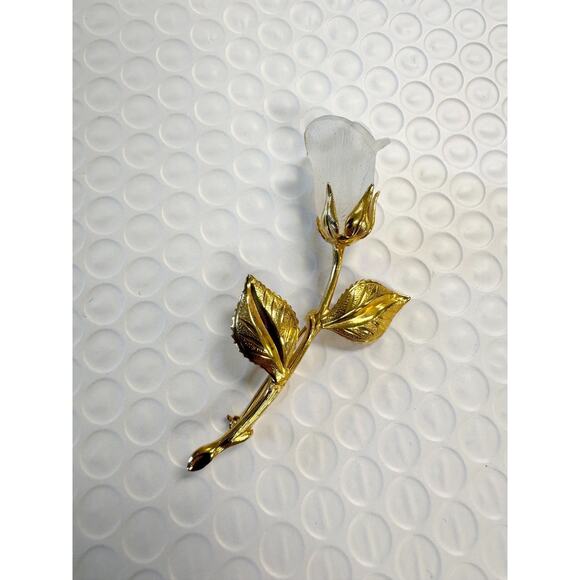 Vintage Rose Brooch with Frosted Petal - Picture 1 of 5